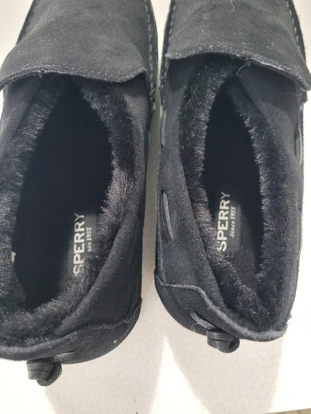 New Sperry Men's Moc-Sider Suede Fleece-Lined Slip-On Shoes Black Men's sz 11